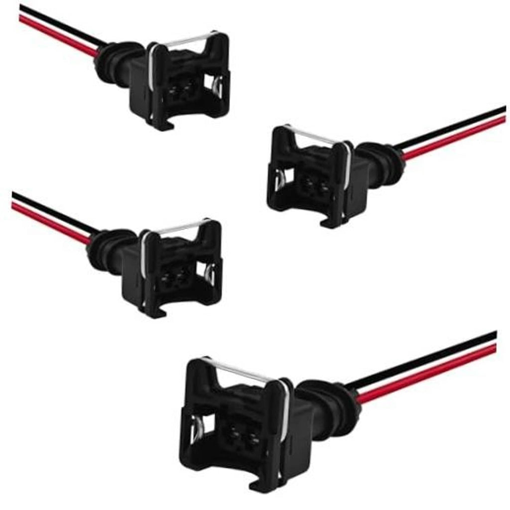 Set of fuel injector terminal connectors with black housings and red/black wires