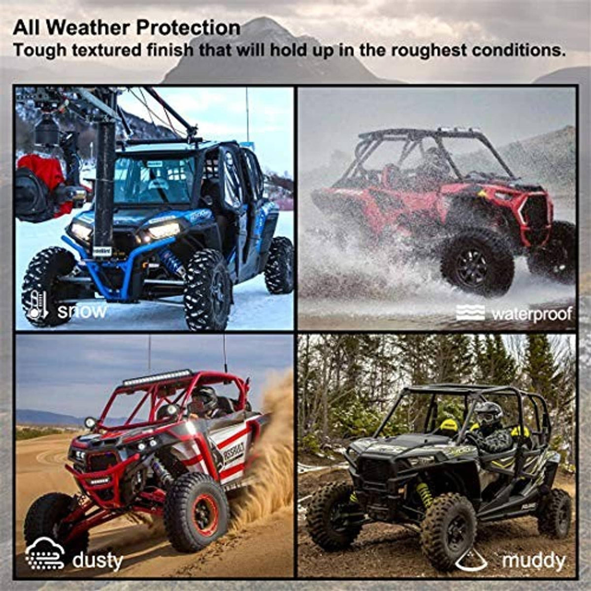 Clear poly half windshield with tough textured finish for all-weather protection