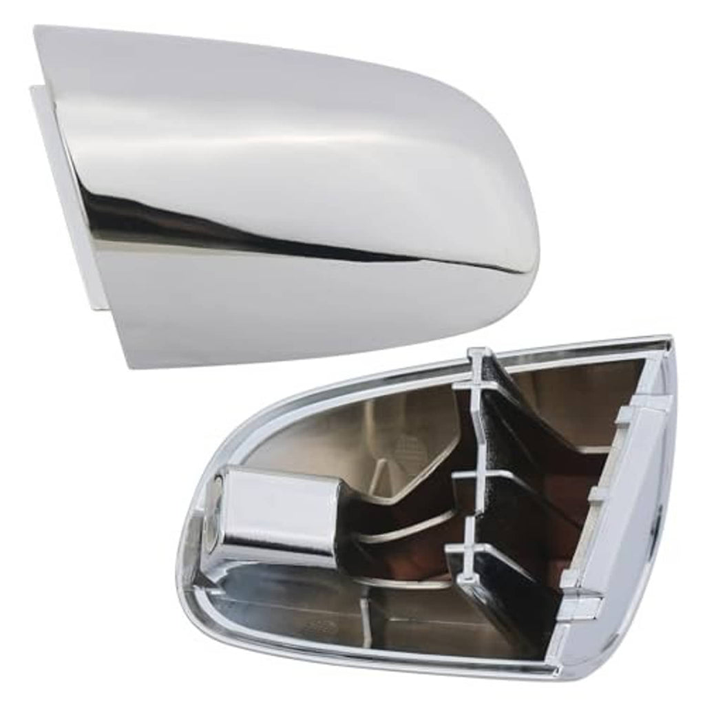 Chrome exterior door handle cover, open and closed views showing interior frame
