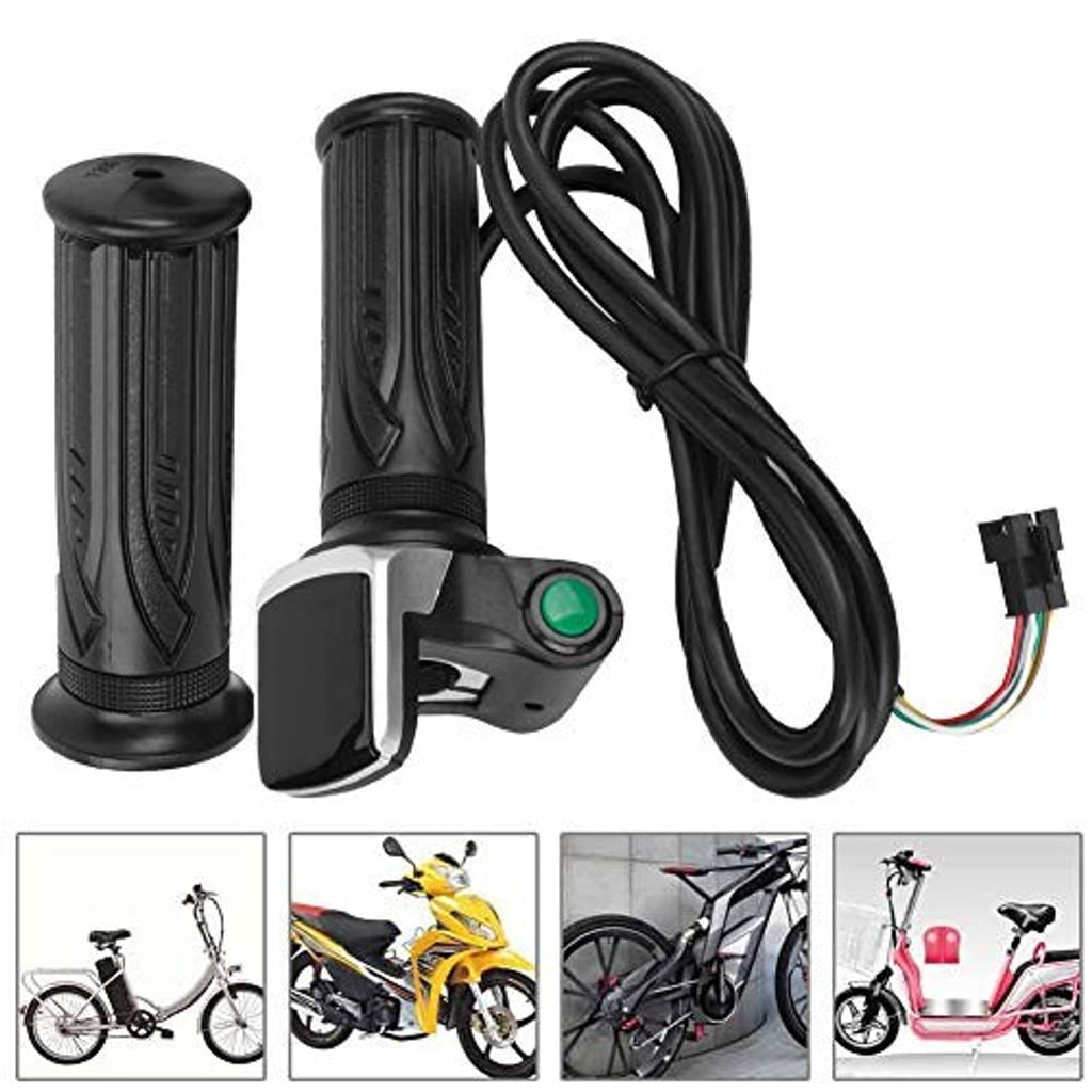 Electric throttle grip kit with two black grips, control switch, and bundled wiring