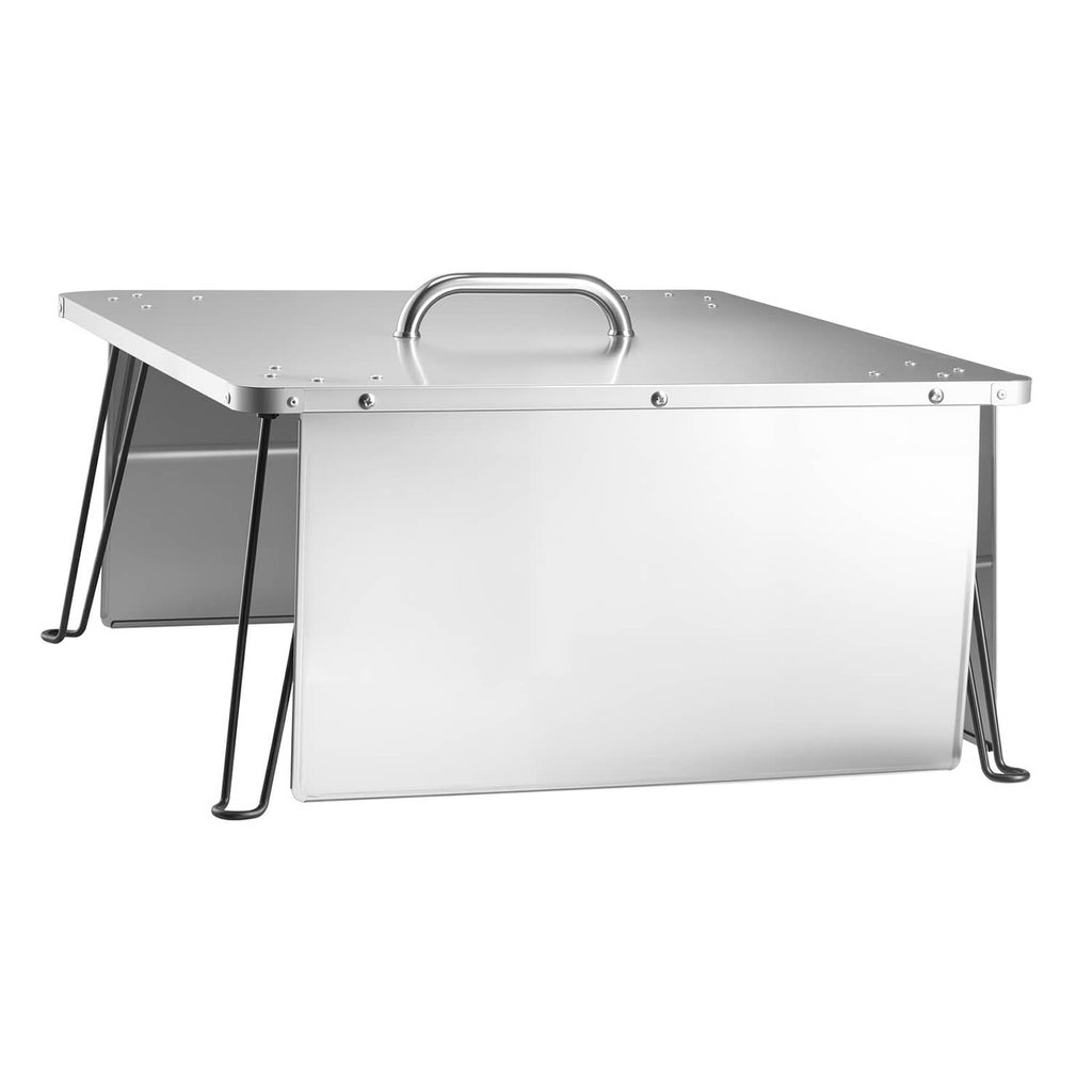 Stainless steel fire pit burner cover with square heat deflector and carry handle