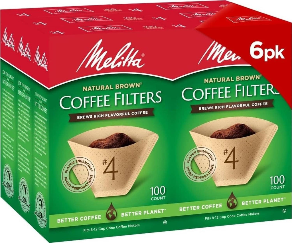 Melitta Natural Brown #4 coffee filters, unbleached, 6-pack boxes, 100 count each