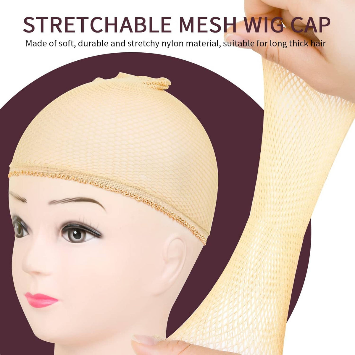 Light brown stretchy mesh wig cap with elastic trim for a snug fit