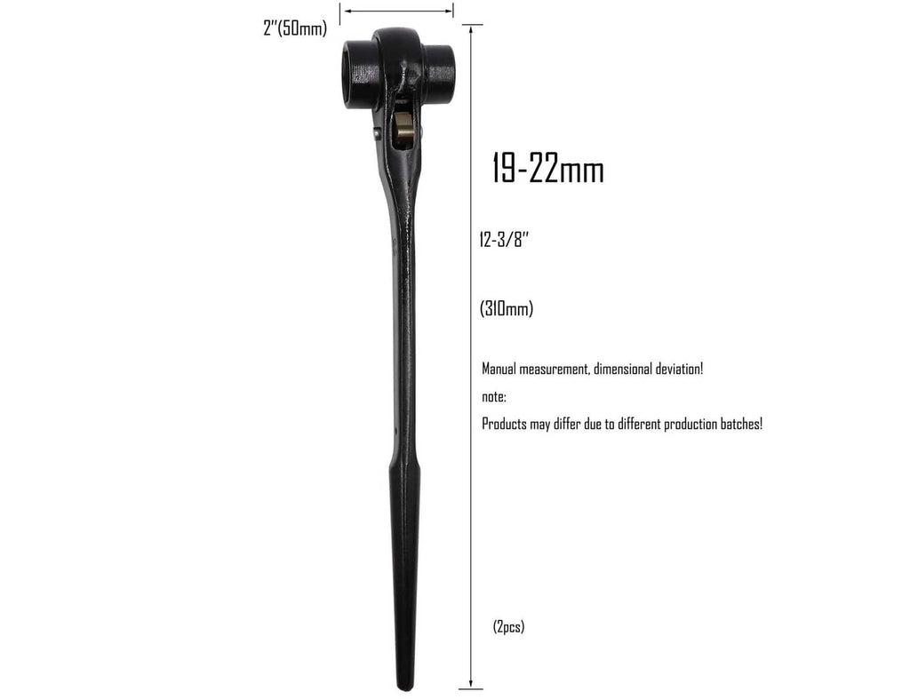 Black long-handled hex quick ratchet wrench with 19–22mm socket ends