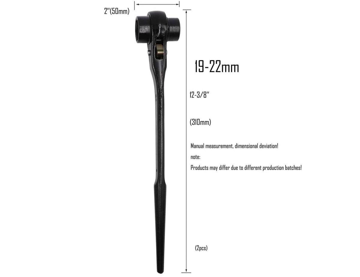 Black long-handled hex quick ratchet wrench with 19–22mm socket ends