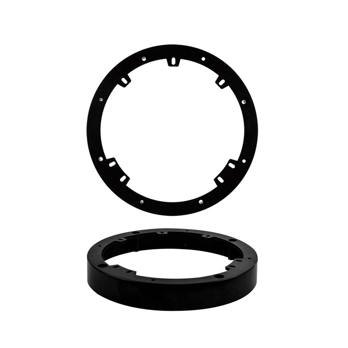 Black speaker adapter ring with mounting holes and raised precision fit edges