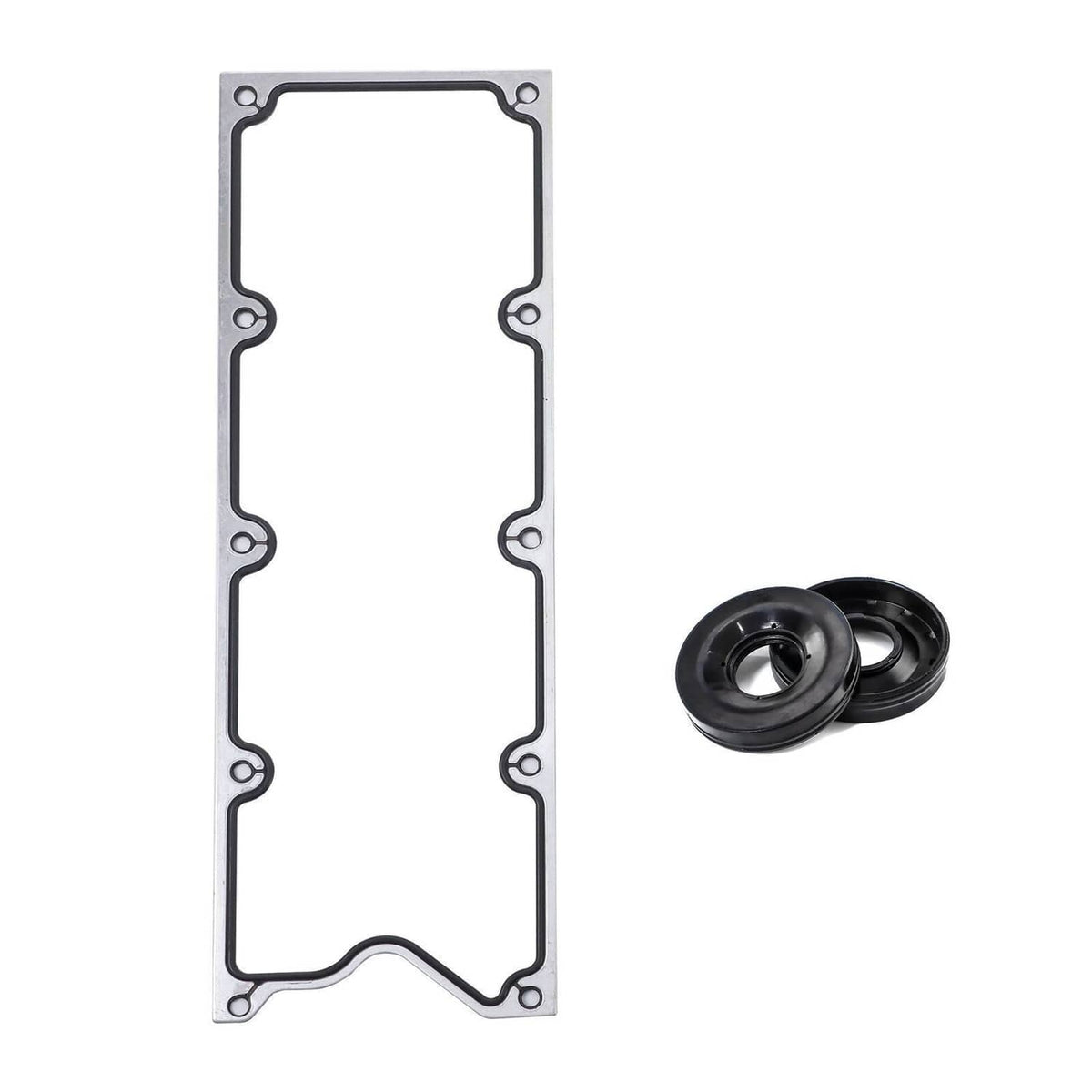 Rectangular metal gasket with two black rubber seals