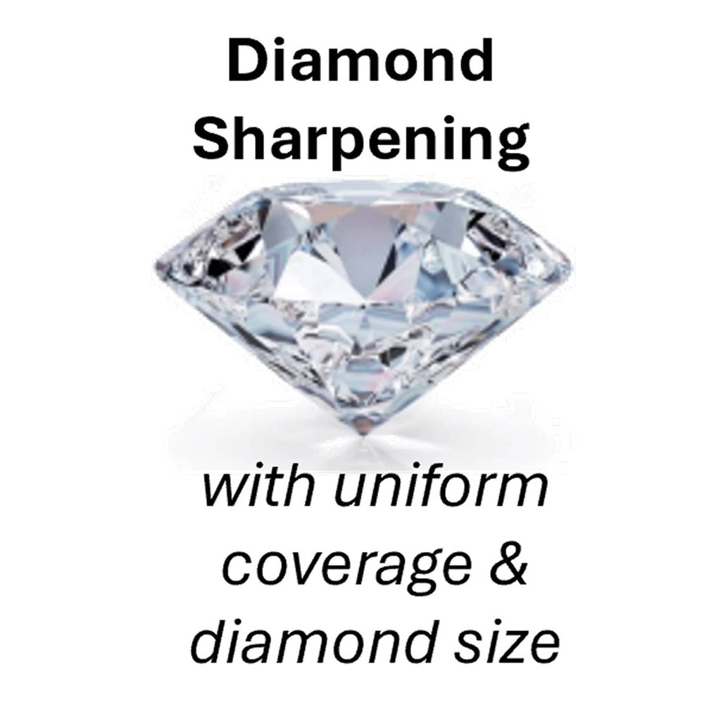 Diamond sharpening graphic with uniform coverage and diamond size text