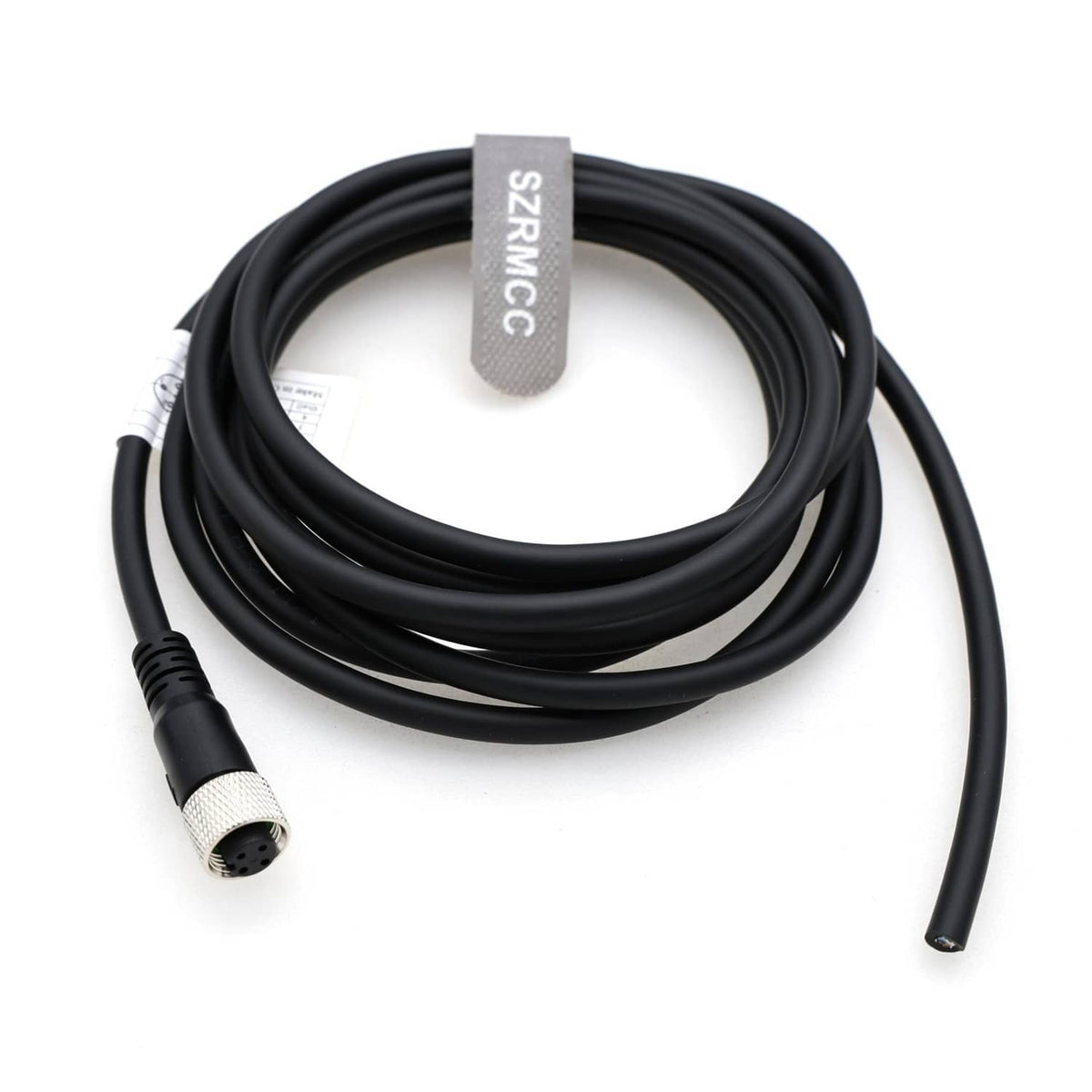 M12 A-code 4-pin sensor actuator cable with female connector and bare wire leads