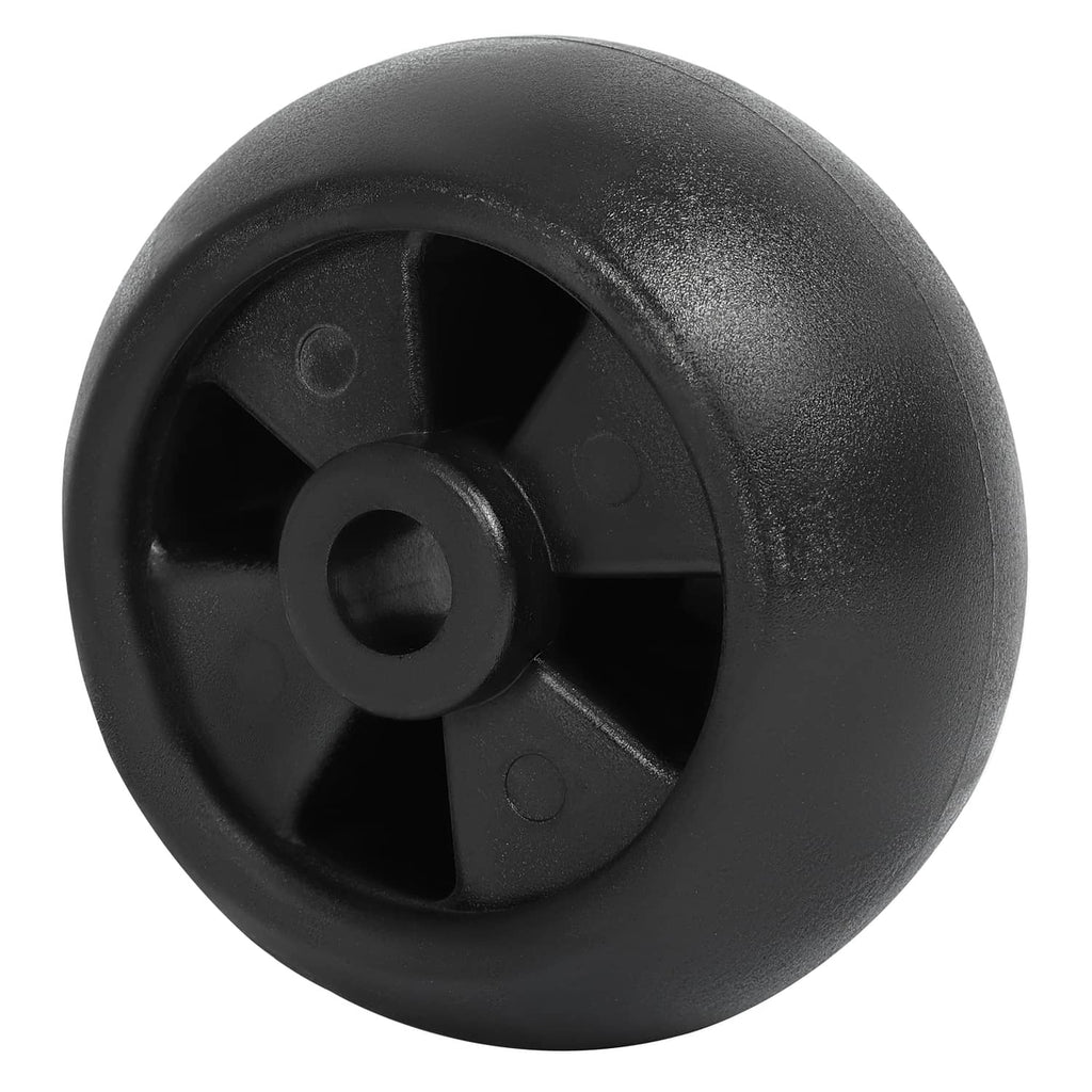 Black deck wheel with 5-spoke hub and center mounting hole (top view)