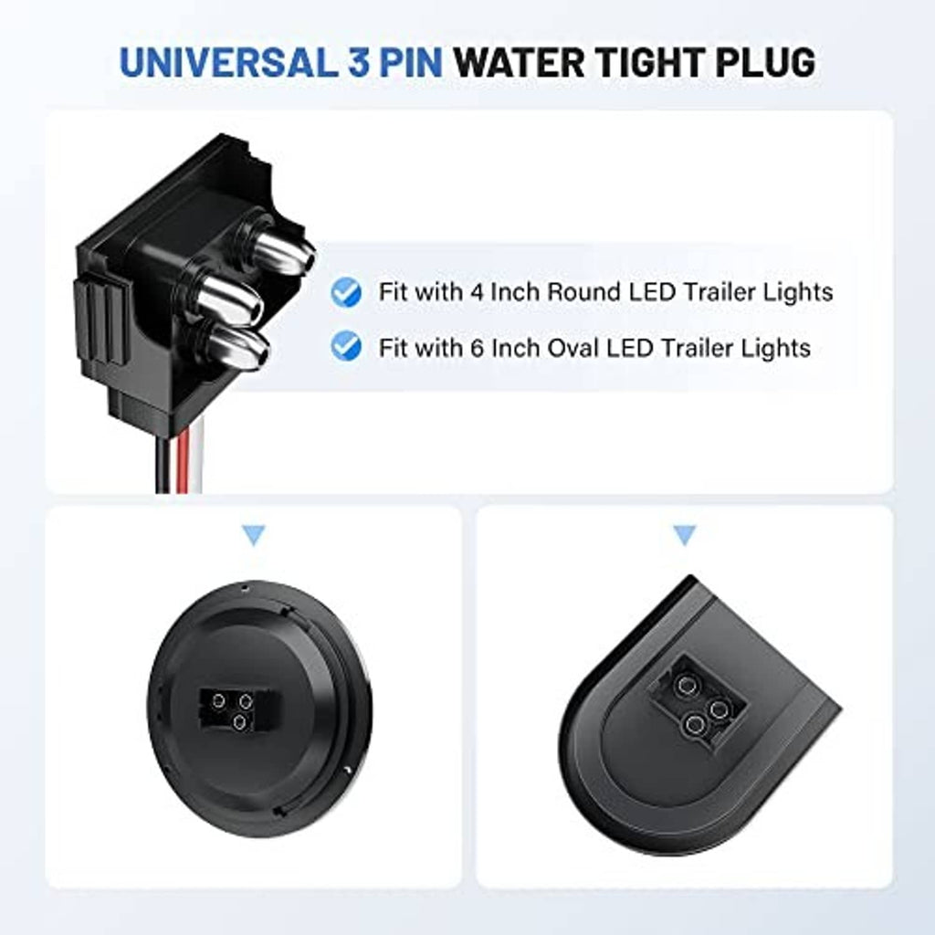 Three-pin waterproof plug connector with black housing and visible contact openings