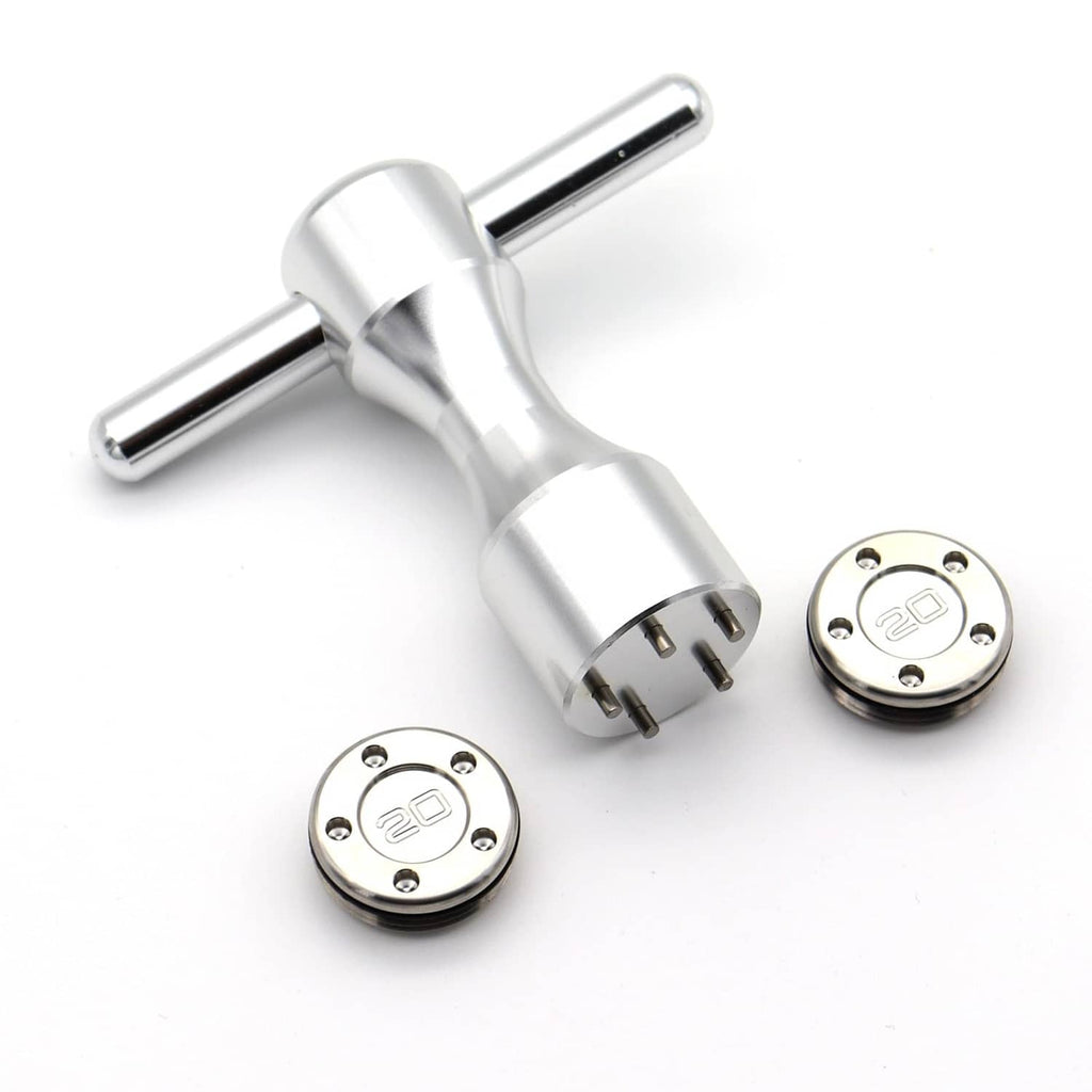 Silver golf putter weight kit with wrench and two 20g inserts