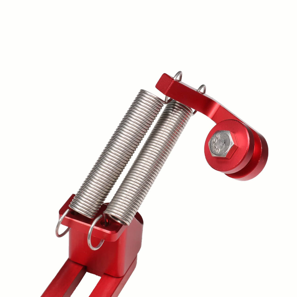 Red throttle bracket spring assembly with two coiled springs and mounting plate
