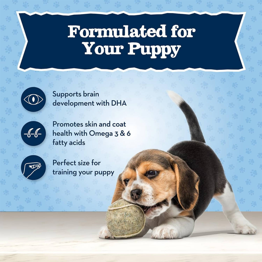 baby BLUE training treats pouch labeled for puppy use with DHA and omega benefits