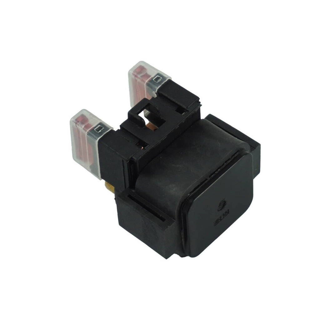 Starter solenoid relay with black housing and red-tinted cover windows