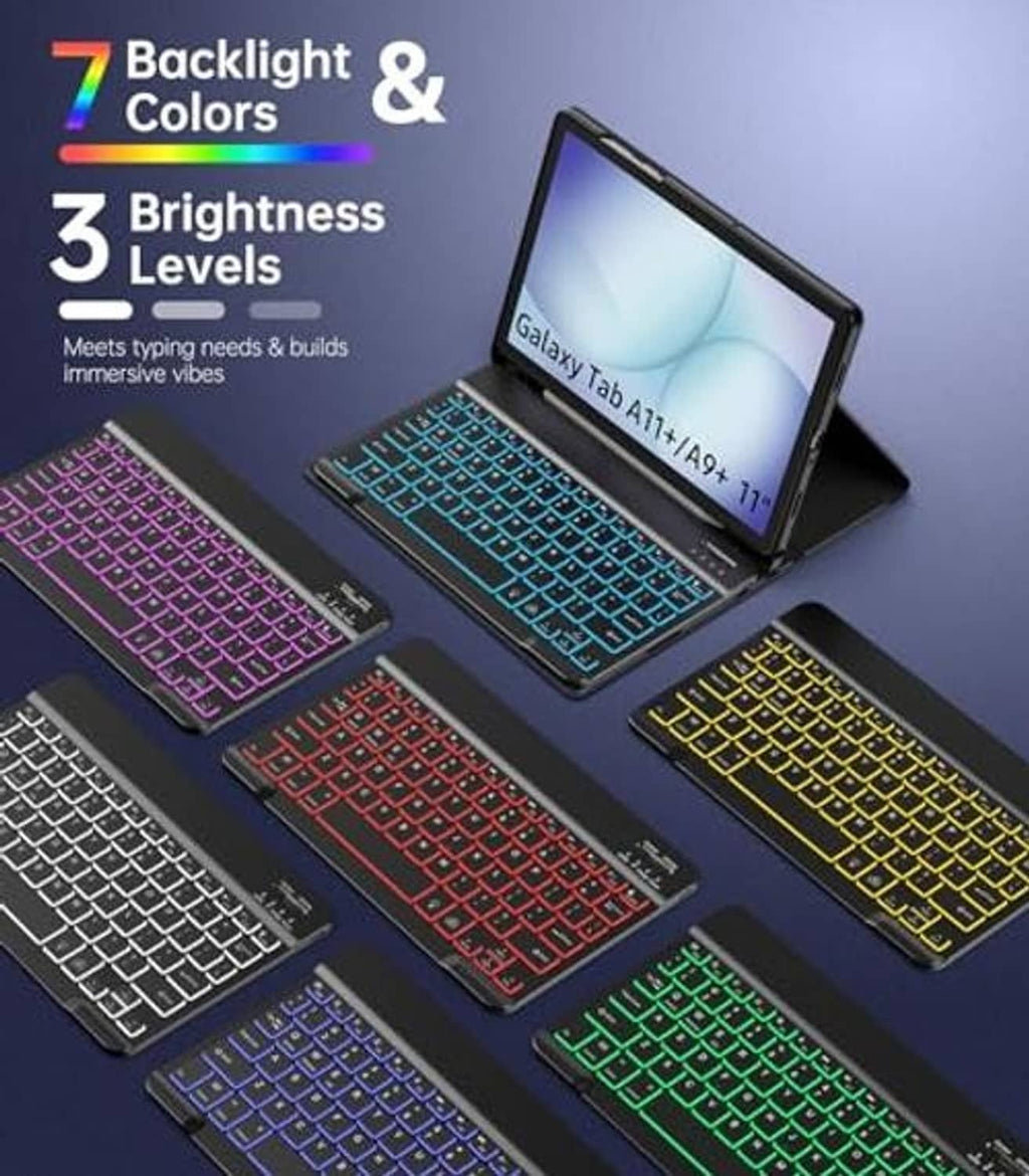 Black keyboard case with RGB backlit keys and wireless mouse