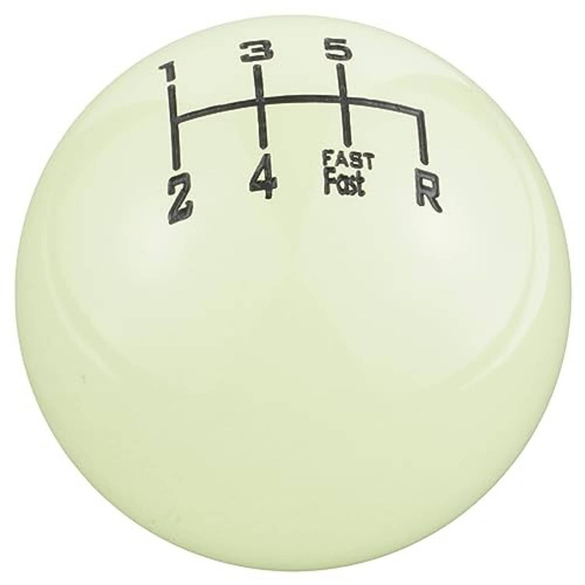 Fluorescent green 6-speed gear shift knob top with numbered gate and FAST R label