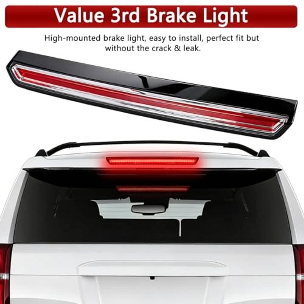 High-mounted LED brake light with red LED strip and chrome bezel