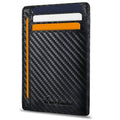 Black carbon-fiber slim leather wallet with front pocket and RFID card slot