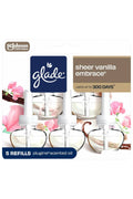 Glade PlugIns sheer vanilla embrace refill pack with five clear scented oil bottles