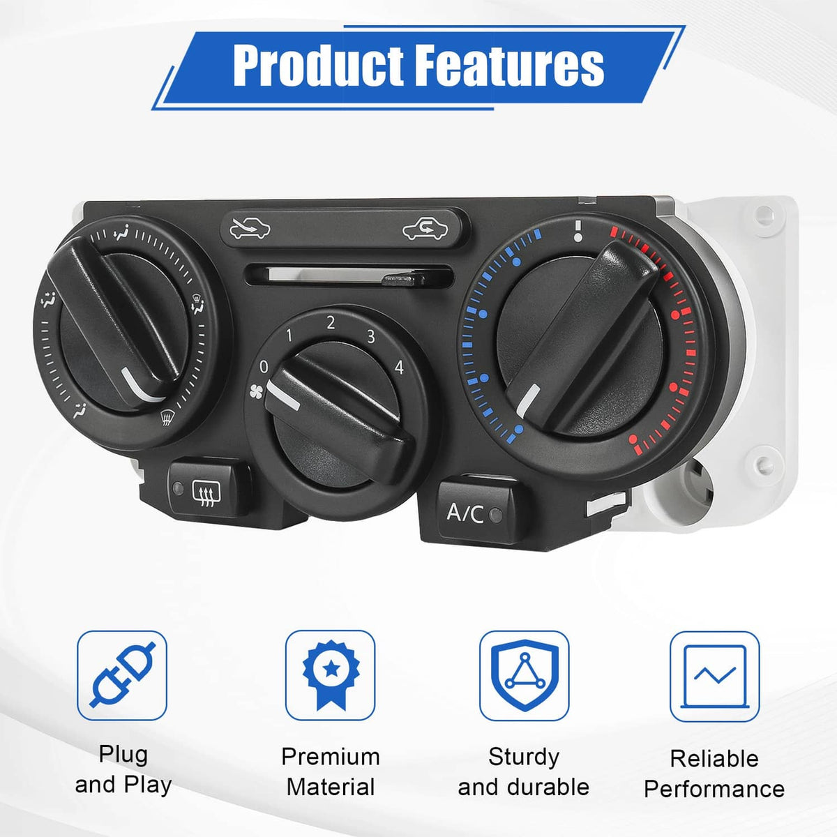 A/C control panel switch assembly with airflow mode icons and dual temperature control dial