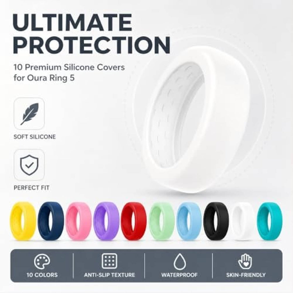 White silicone ring cover with a lineup of colorful thin protective covers