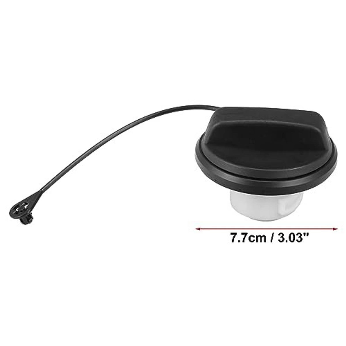 Fuel tank cap cover with black hinged lid and cable, 7.7 cm measurement