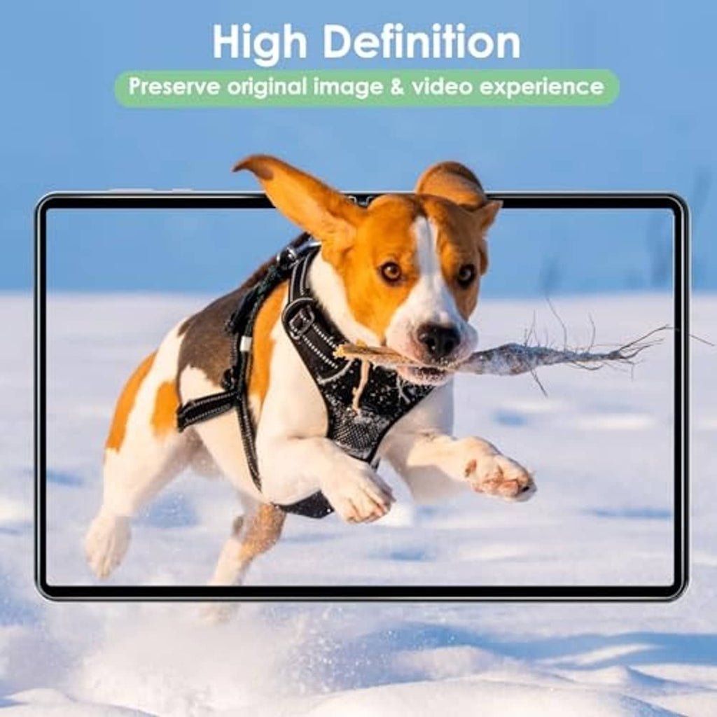 Tablet screen protector installed, preserving a clear high-definition display