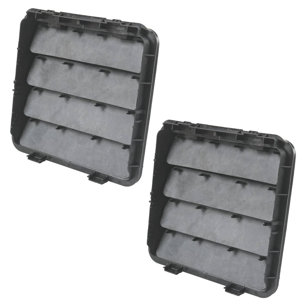 Pair of black plastic vent housings with three-panel internal baffles