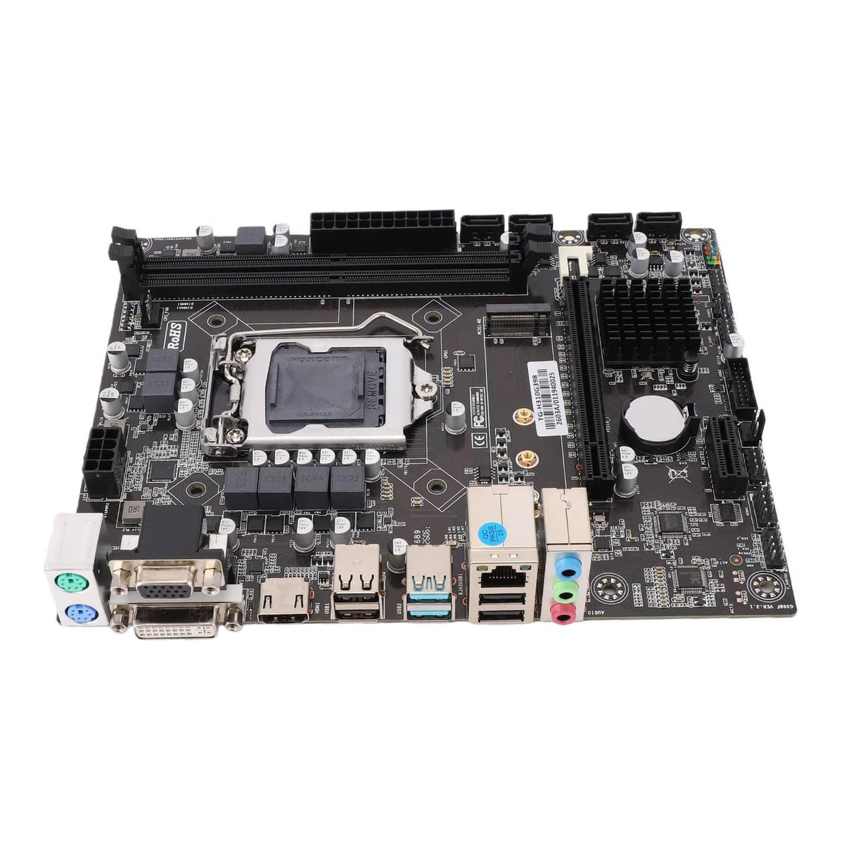 Black ATX LGA 1151 motherboard with CPU socket and expansion slot areas