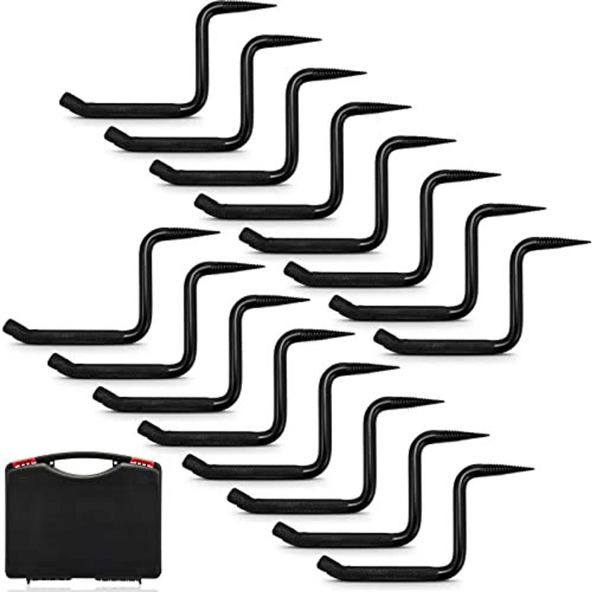 16 black screw-in tree step hooks, stacked L-shaped step set