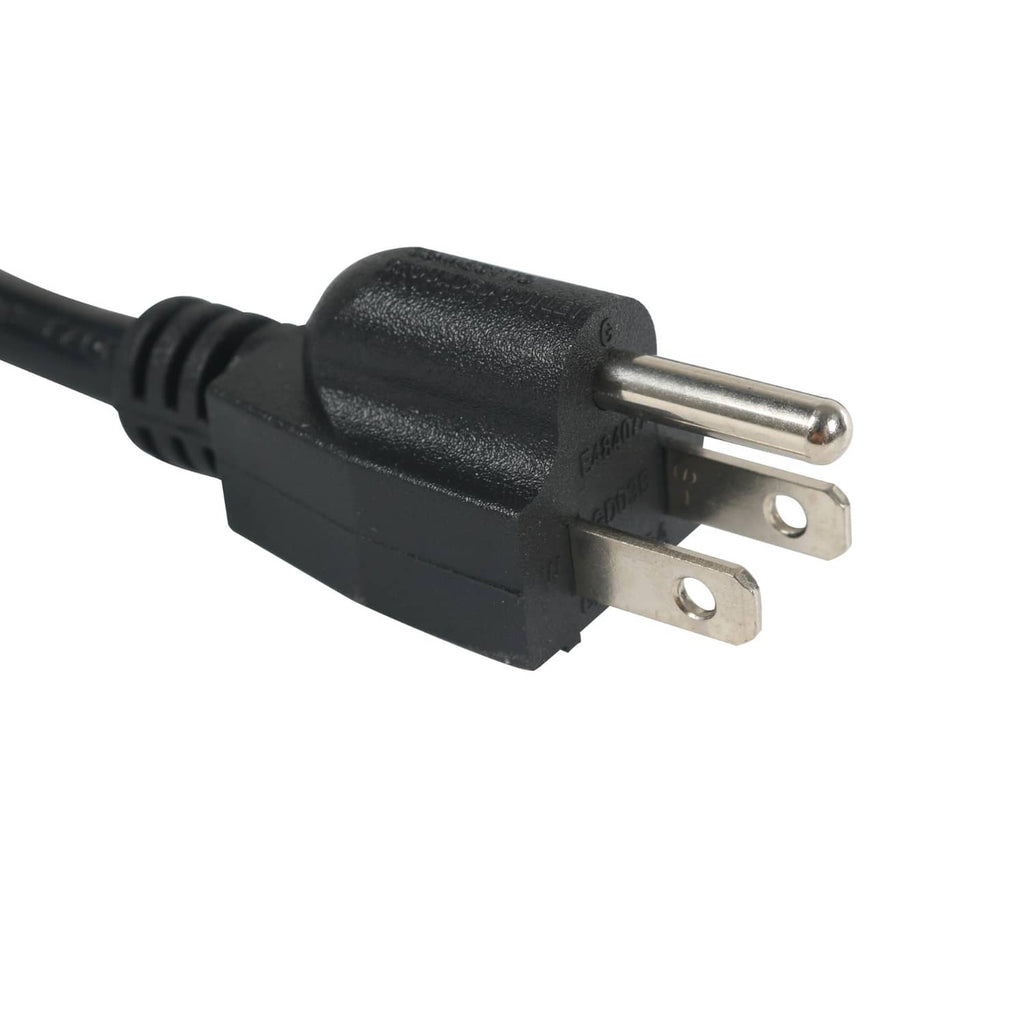 Power converter charger AC power cord with three-prong plug, black cable