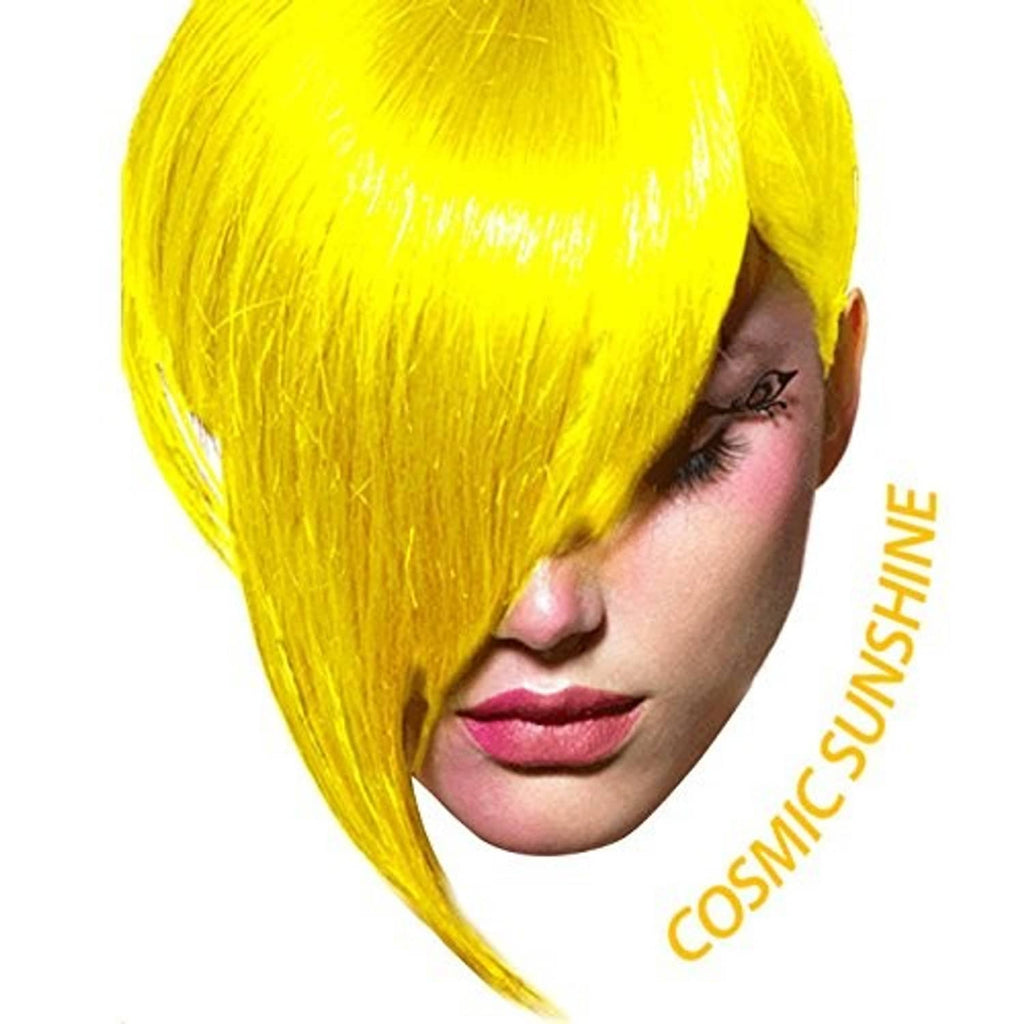 Yellow hair dye result on model, long hair covering head and shoulders