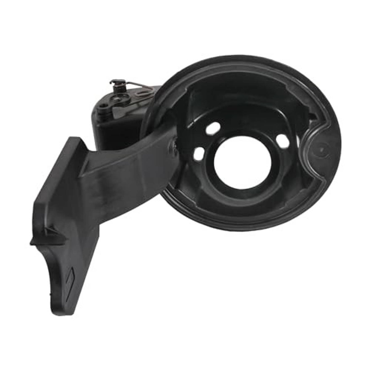 Fuel filler door housing pocket assembly, black plastic with circular cap opening