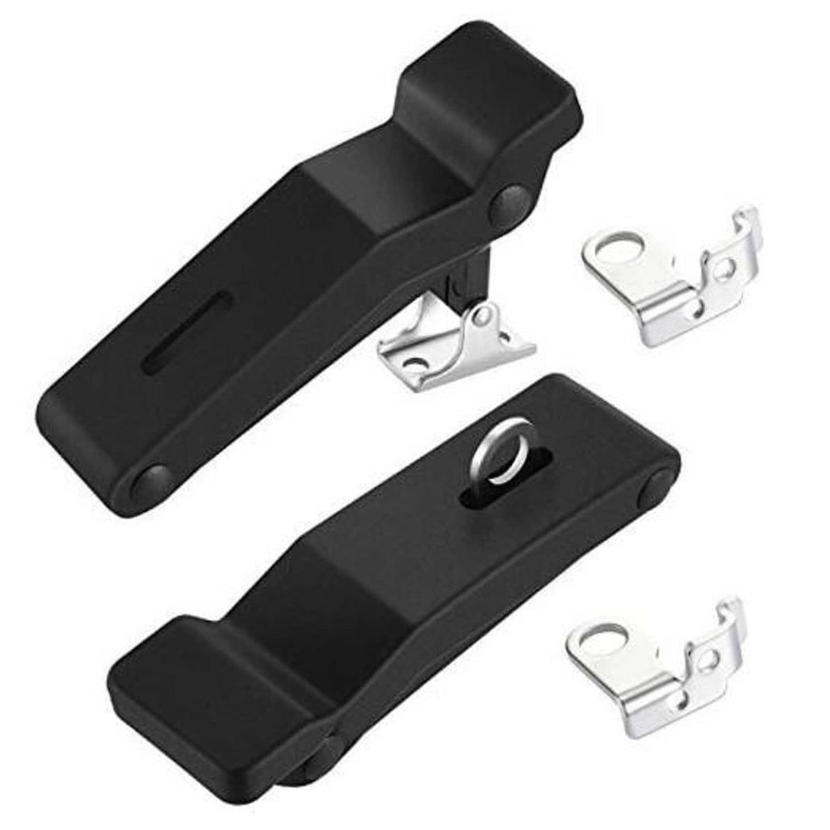 2-piece black rubber latch rack brackets with mounting hardware and center hole