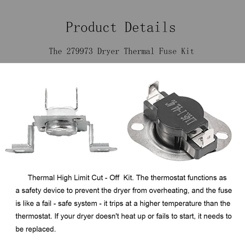 Dryer thermal fuse and thermostat cut-off kit with black sensor and metal brackets
