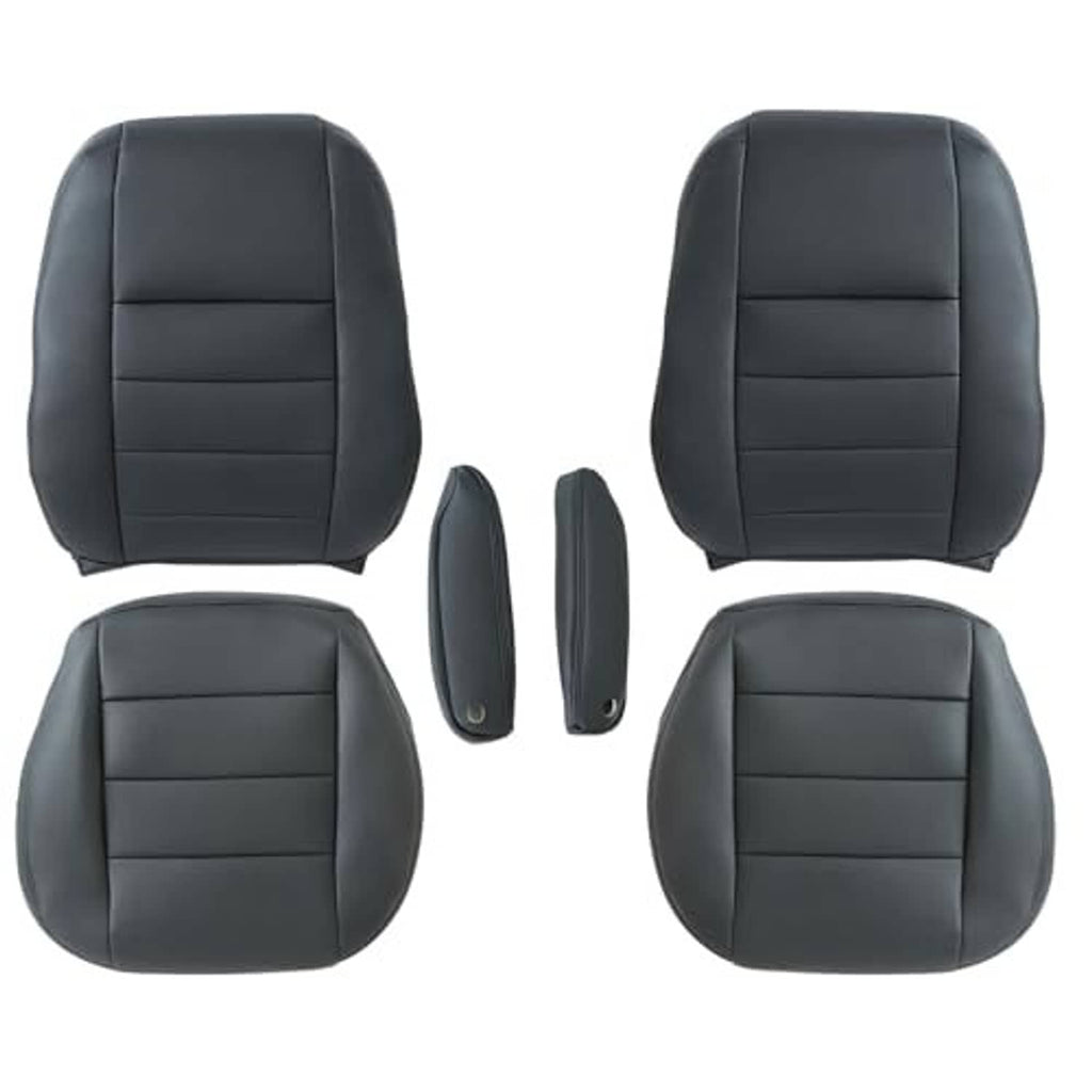 Set of black front seat covers, four pieces, rounded headrest design with stitched panels