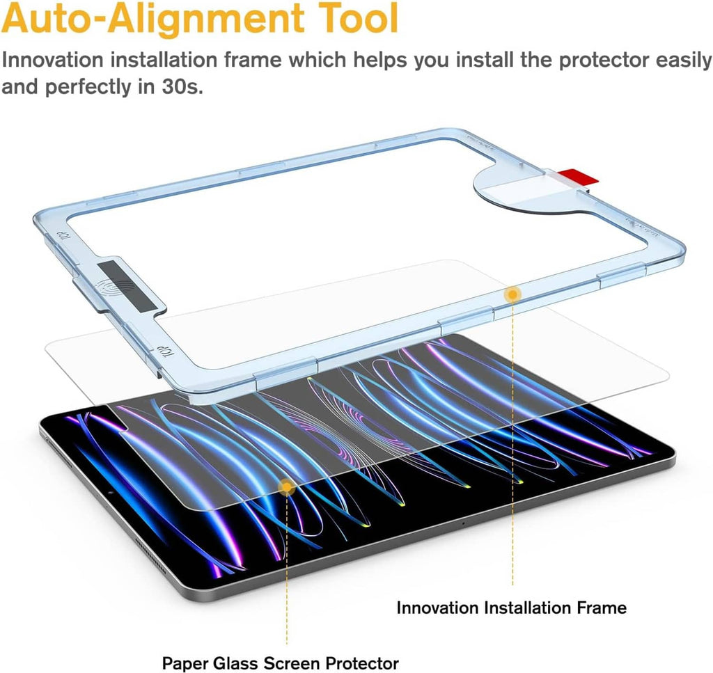 Paper glass screen protector installation frame with protector sheet for tablet