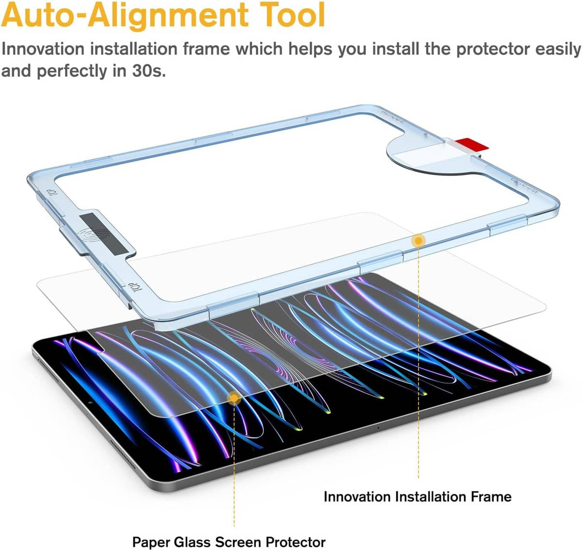 Paper glass screen protector installation frame with protector sheet for tablet