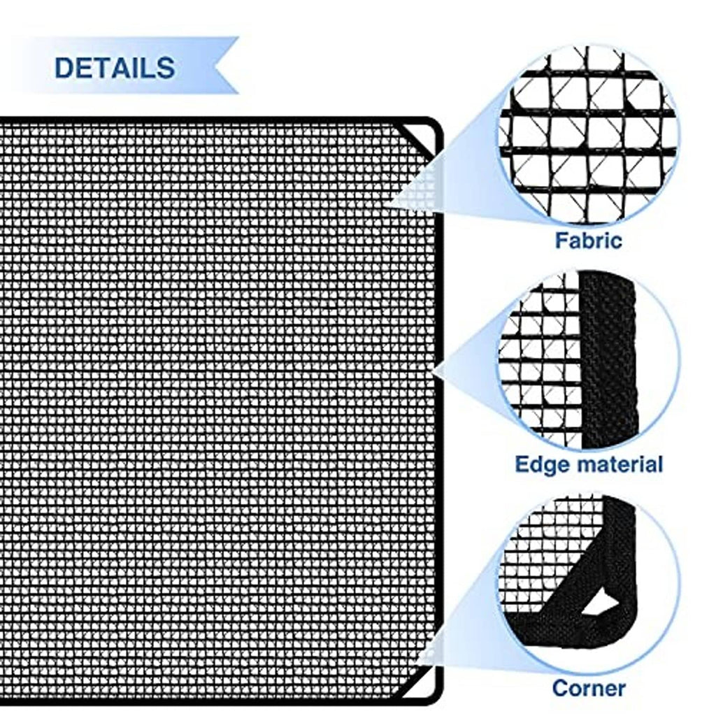 Black mesh AC cover fabric with reinforced edge binding and corner
