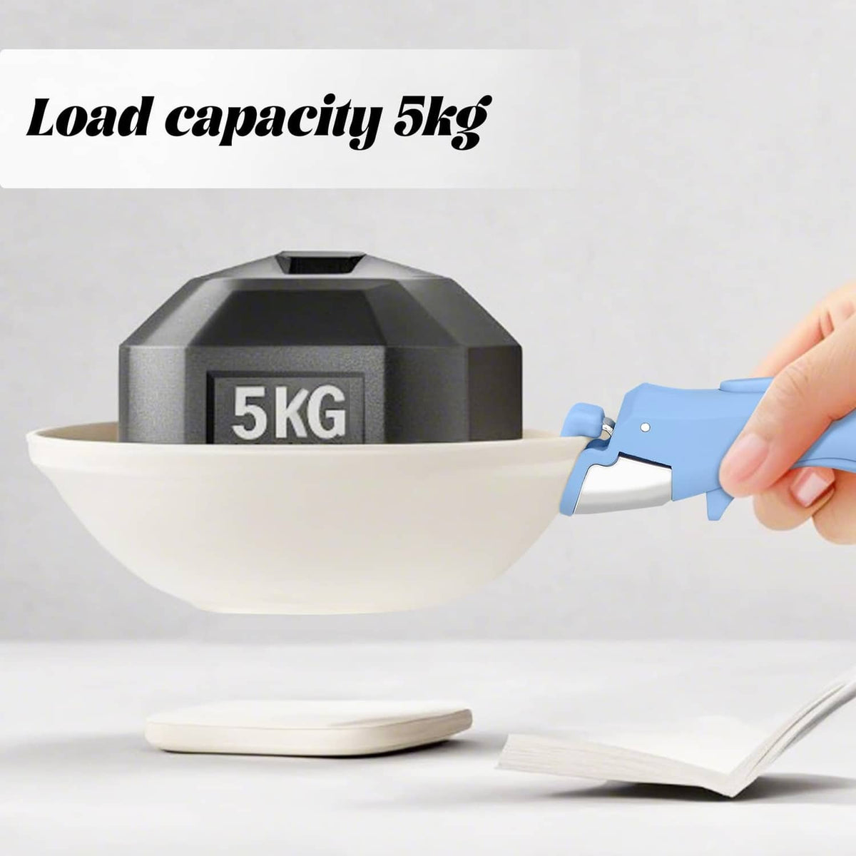 Blue-gray detachable handle gripping a large pot with 5kg capacity