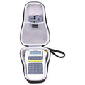 Hard-shell label printer case with zipper, wrist strap, and mesh pocket insert