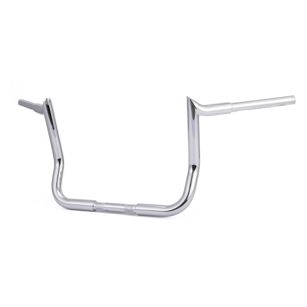 Chrome 12-inch ape handlebar, isolated view with tall curved uprights