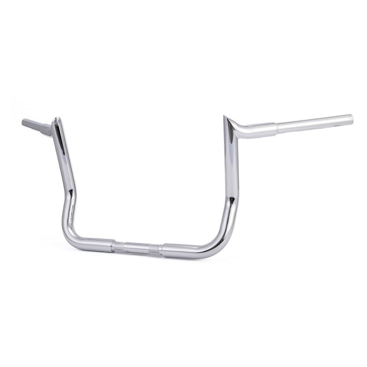 Chrome 12-inch ape handlebar, isolated view with tall curved uprights
