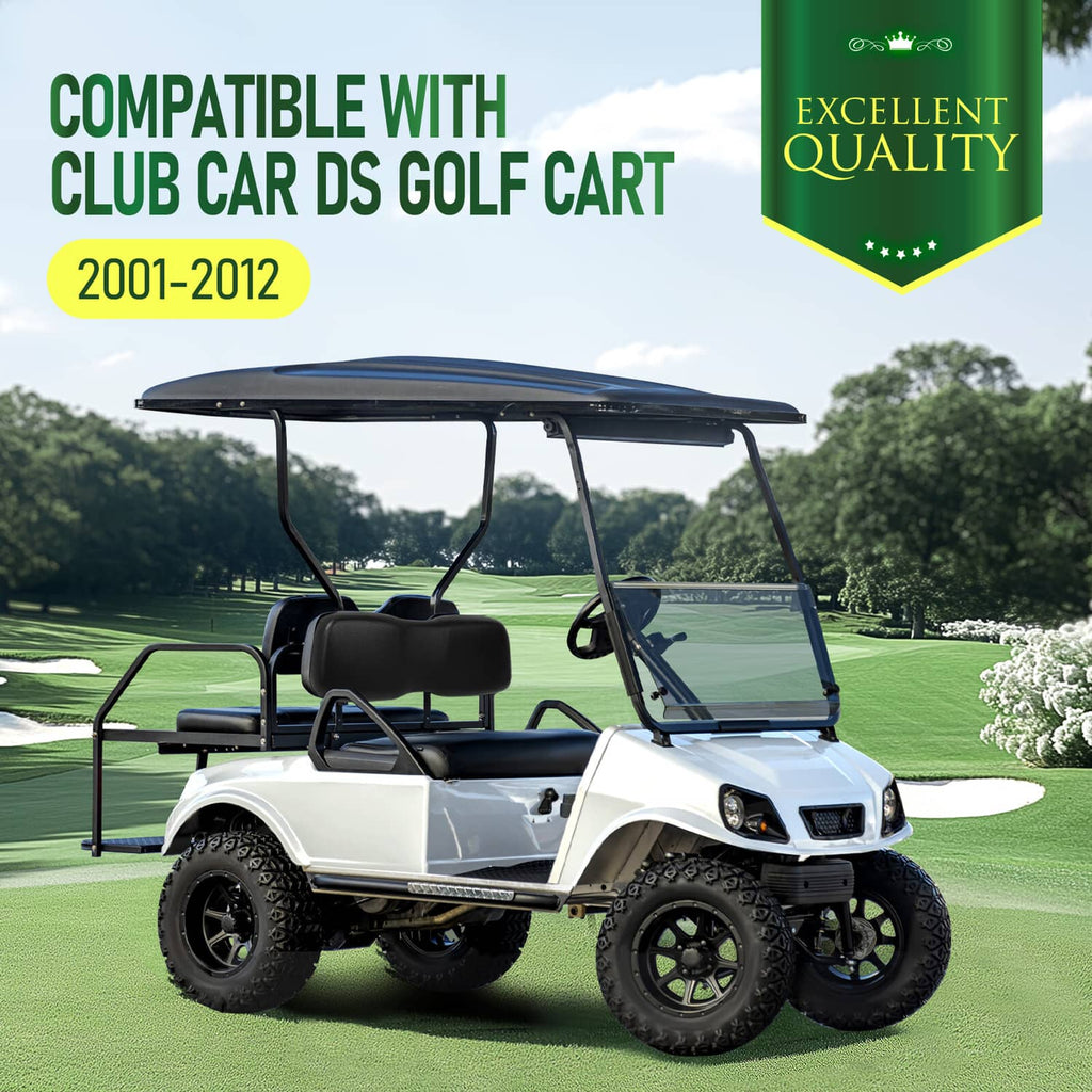 Black front seat cushions on a golf cart