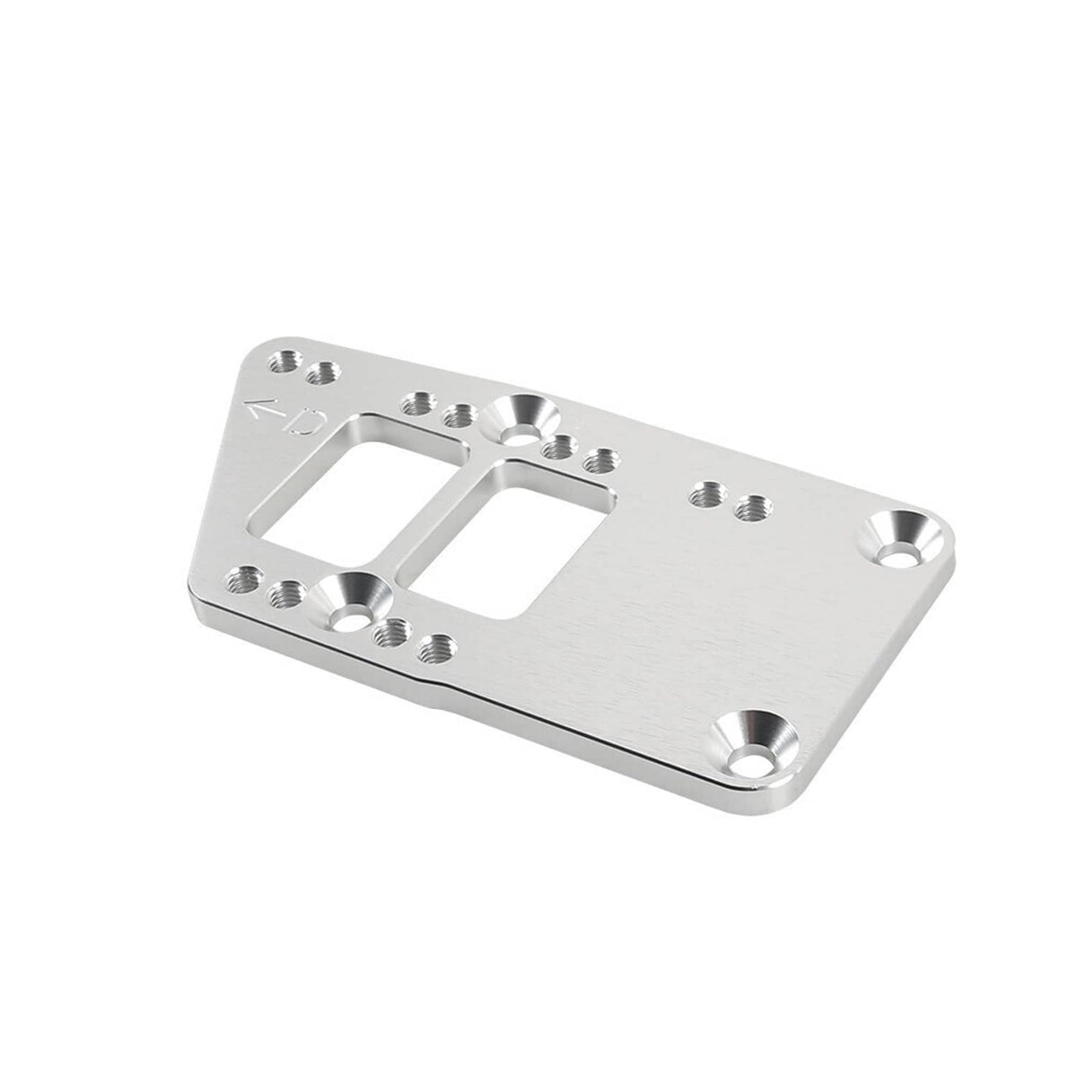 Engine motor mount adapter plate, silver with two rectangular openings and bolt holes