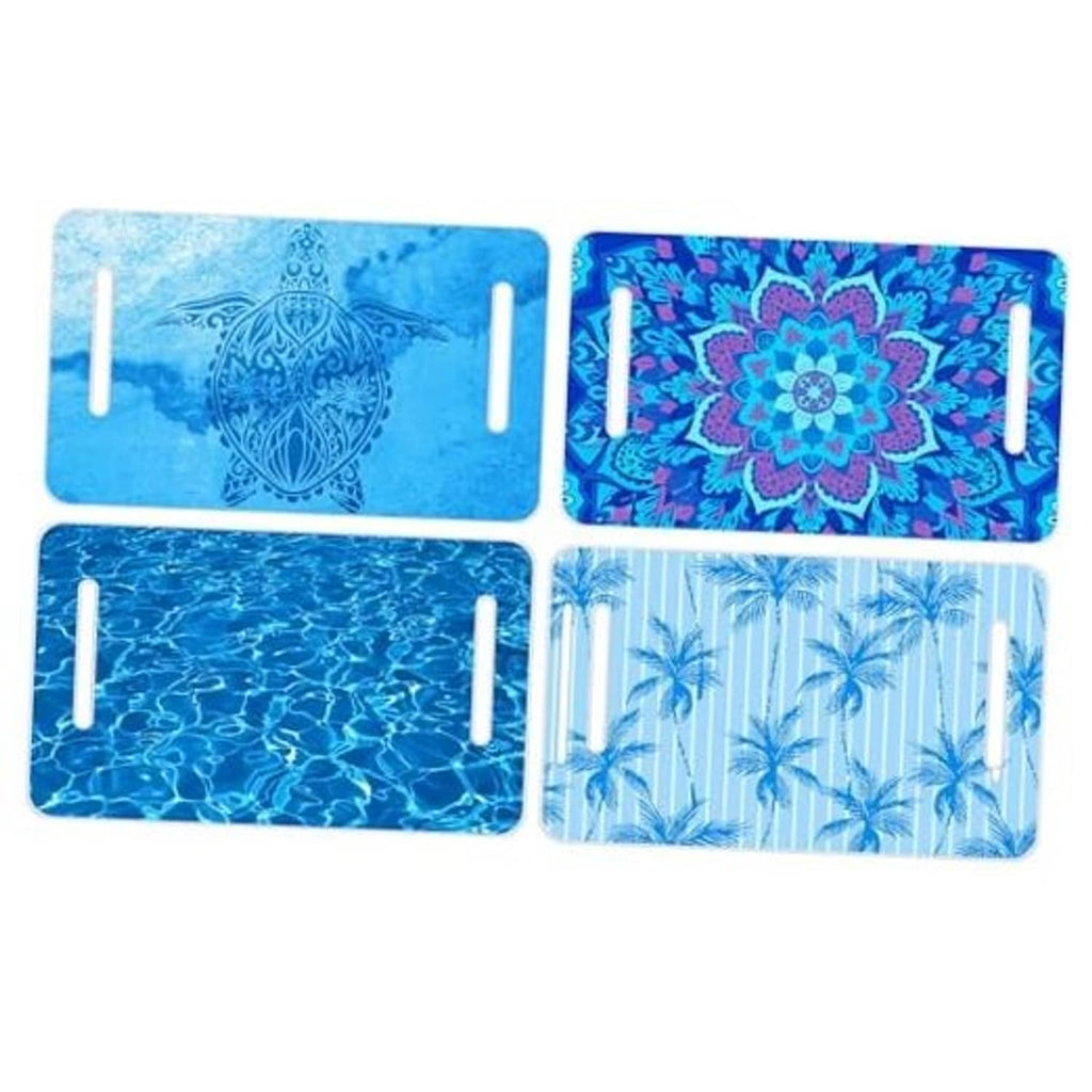 Set of 4 golf cart seat covers in blue tones, mandala floral, wave and palm prints