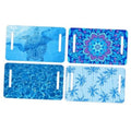 Set of 4 golf cart seat covers in blue tones, mandala floral, wave and palm prints