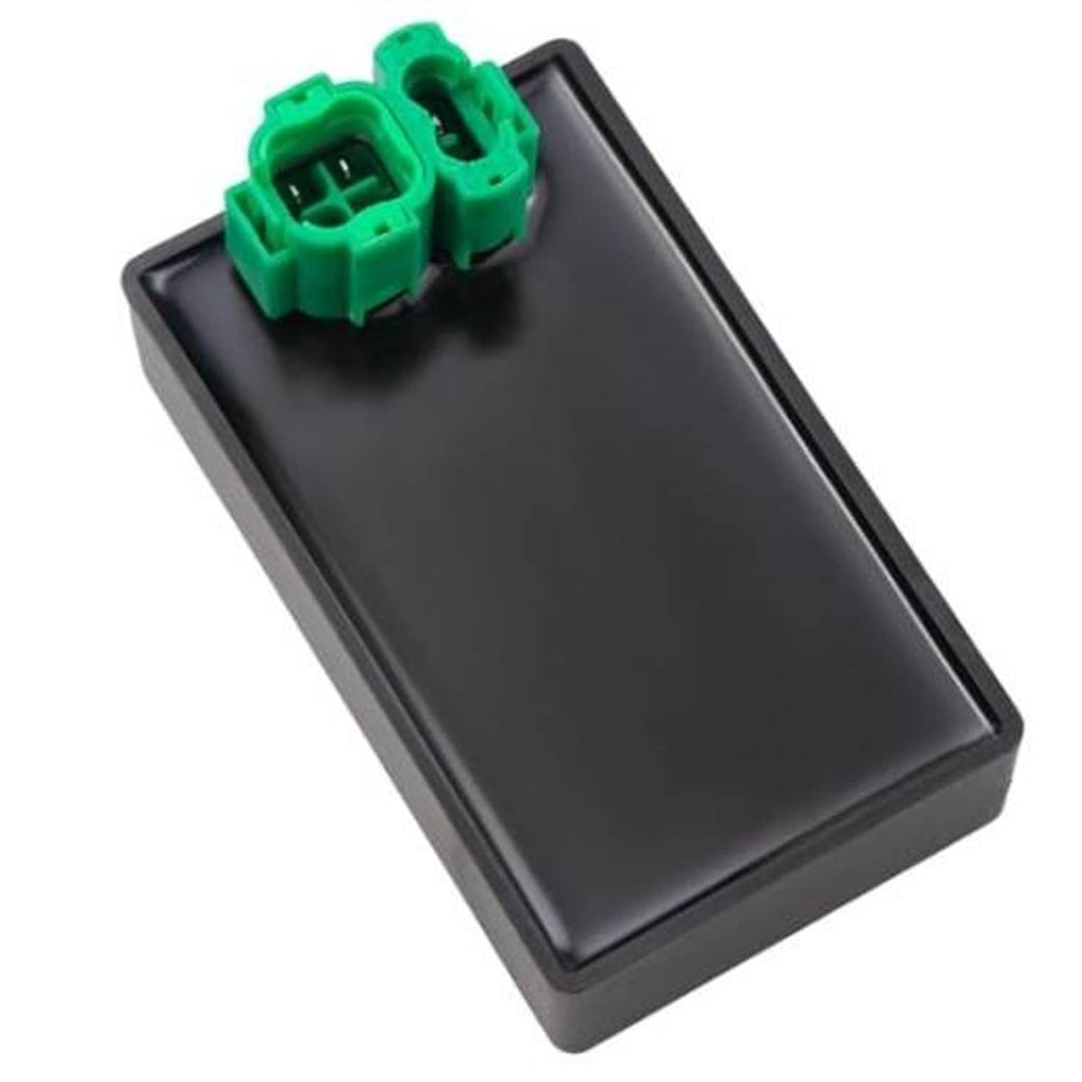 Ignition CDI module box with green plug connector, black rectangular case