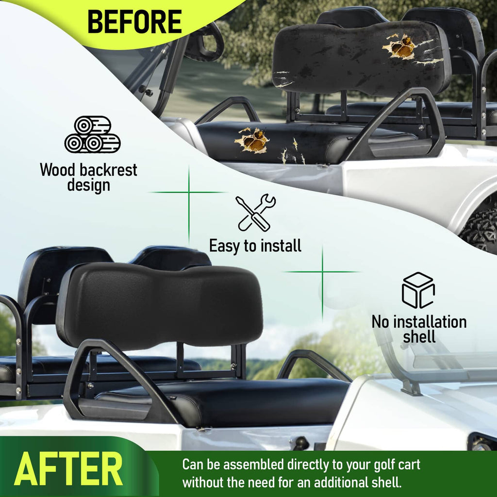 Black seat backrest and cushion set for golf cart interior